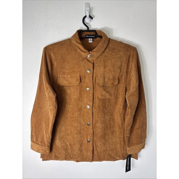 Karl Lagerfeld Paris Women's M Snap Corduroy Shacket Roasted Pecan NWT - Picture 4 of 15